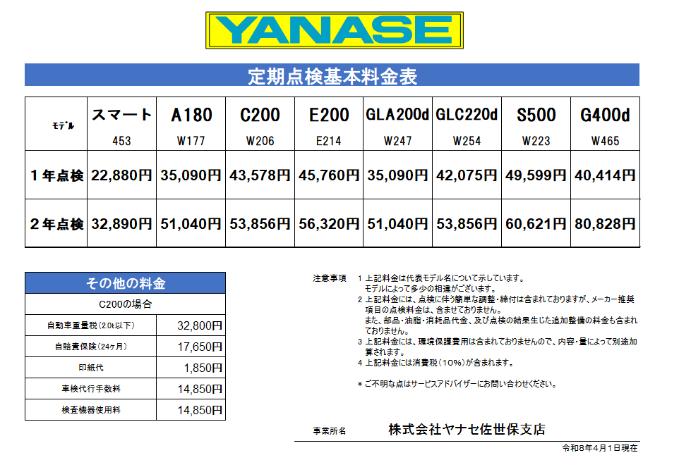 ヤネウラ　送料 お知らせ | メルセデス・ベンツ佐世保 | 株式会社ヤナセ