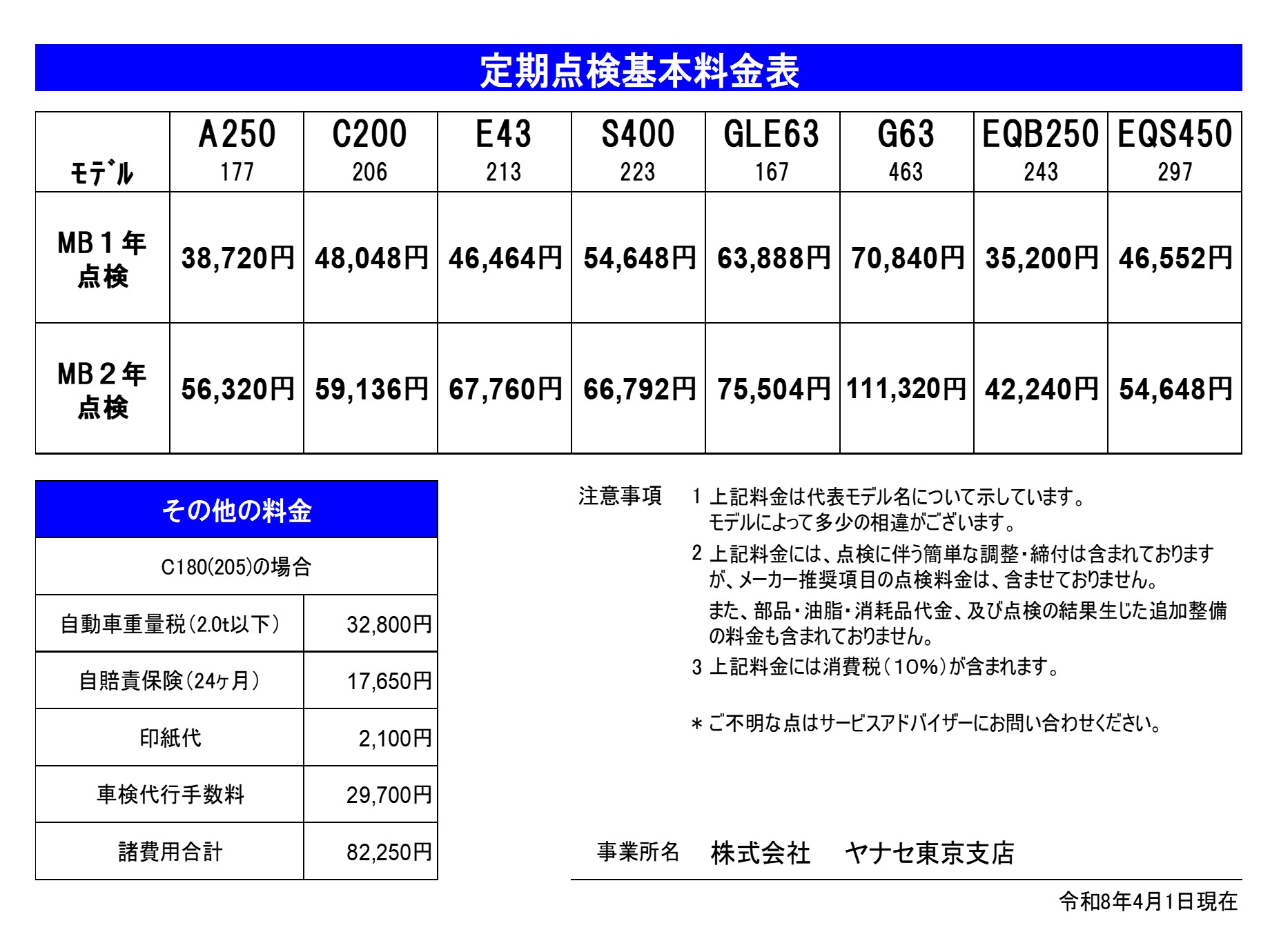 ヤネウラ　送料 お知らせ | メルセデス・ベンツ東京芝浦 | 株式会社ヤナセ